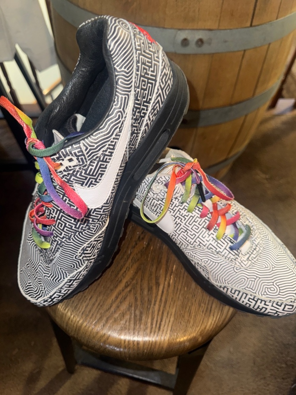 Nike Low Top Sneakers - Black & White with Rainbow Laces - Picture 14 of 16